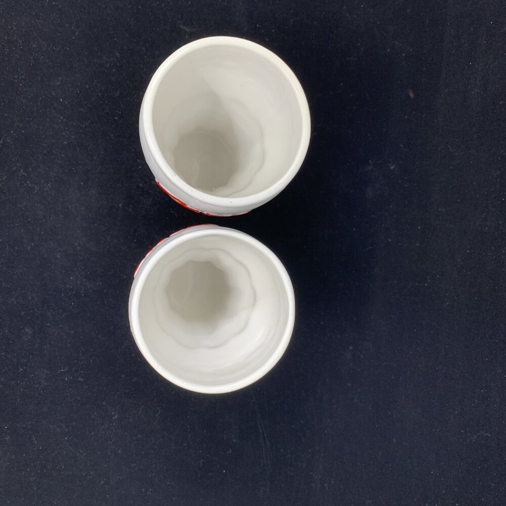 2 Coca-Cola White Ceramic Glasses Red Lettering Houston Harvest 6.25" Tall Vtg - Picture 8 of 11